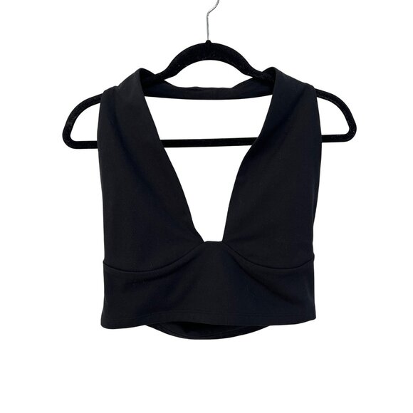 Wild Fable Crop Top Size Large Halter Plunge ButterBliss Tank Top Black Modern - Picture 3 of 9